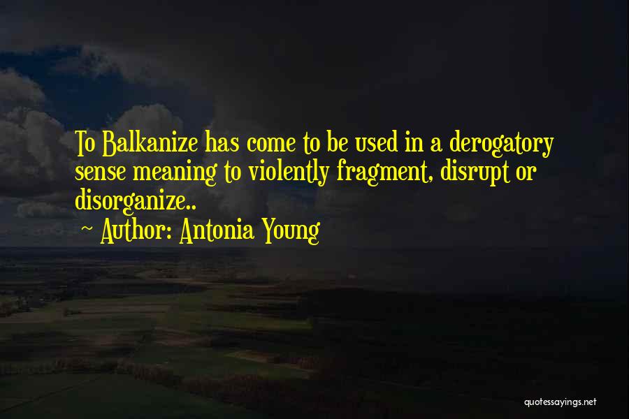 Antonia Young Quotes: To Balkanize Has Come To Be Used In A Derogatory Sense Meaning To Violently Fragment, Disrupt Or Disorganize..