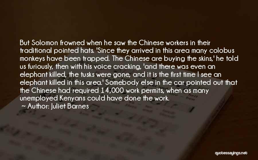 Juliet Barnes Quotes: But Solomon Frowned When He Saw The Chinese Workers In Their Traditional Pointed Hats. 'since They Arrived In This Area