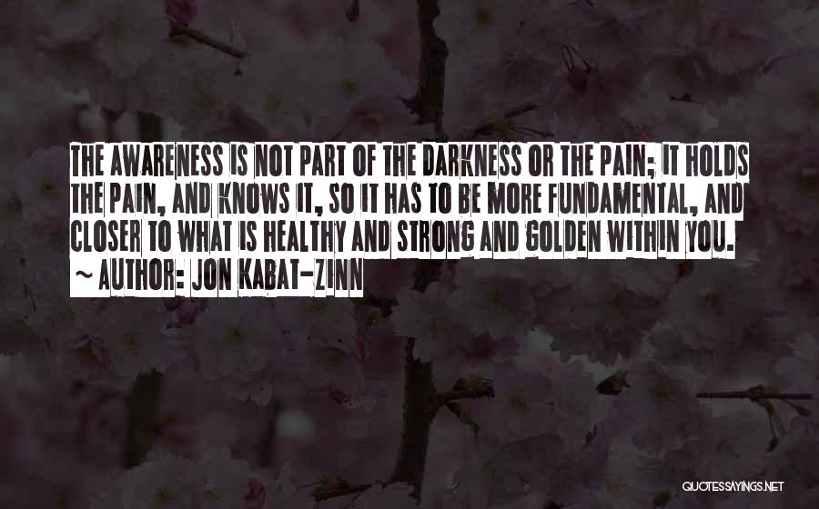 Jon Kabat-Zinn Quotes: The Awareness Is Not Part Of The Darkness Or The Pain; It Holds The Pain, And Knows It, So It