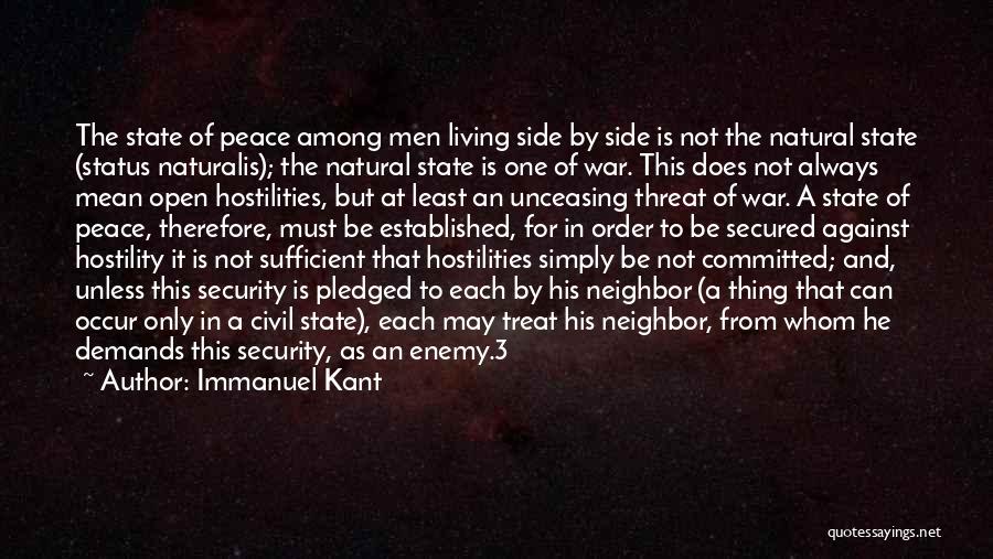 Immanuel Kant Quotes: The State Of Peace Among Men Living Side By Side Is Not The Natural State (status Naturalis); The Natural State