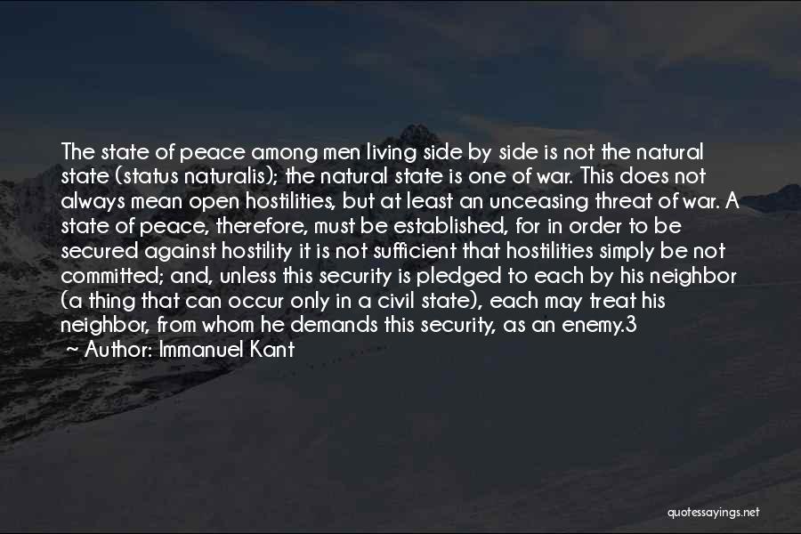 Immanuel Kant Quotes: The State Of Peace Among Men Living Side By Side Is Not The Natural State (status Naturalis); The Natural State