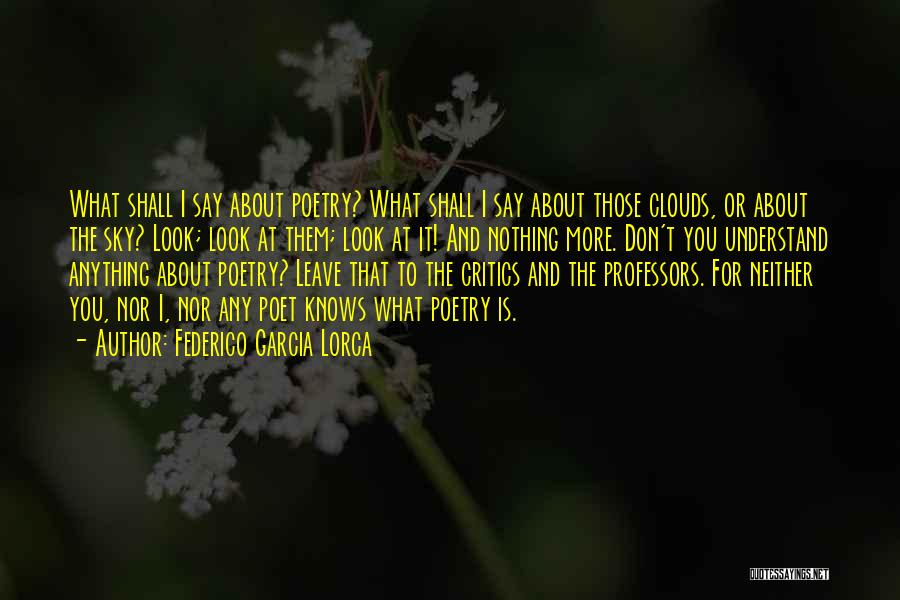 Federico Garcia Lorca Quotes: What Shall I Say About Poetry? What Shall I Say About Those Clouds, Or About The Sky? Look; Look At