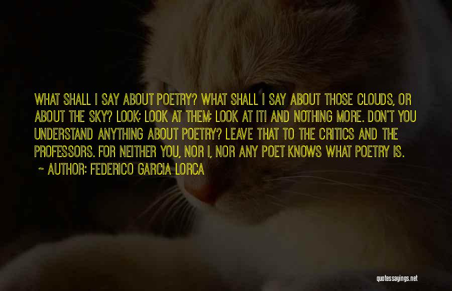 Federico Garcia Lorca Quotes: What Shall I Say About Poetry? What Shall I Say About Those Clouds, Or About The Sky? Look; Look At