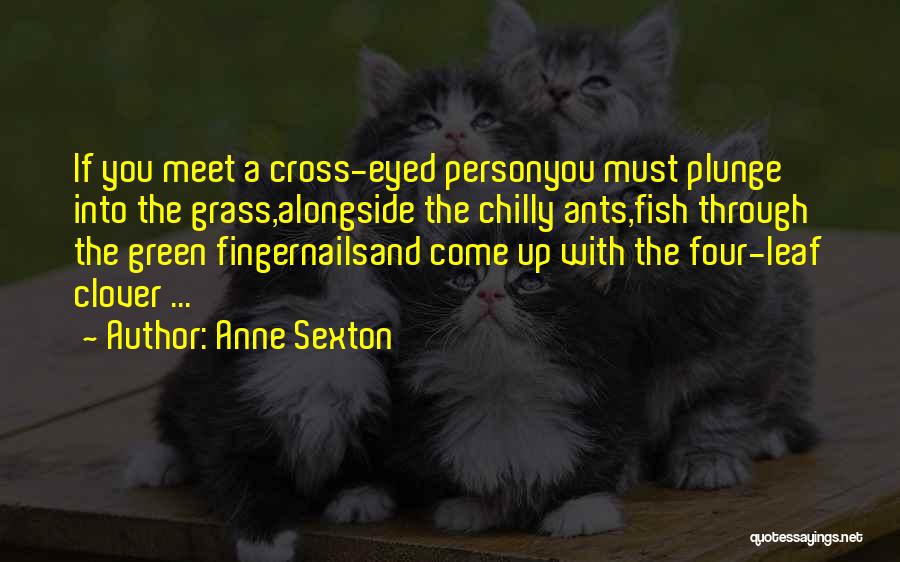 Anne Sexton Quotes: If You Meet A Cross-eyed Personyou Must Plunge Into The Grass,alongside The Chilly Ants,fish Through The Green Fingernailsand Come Up