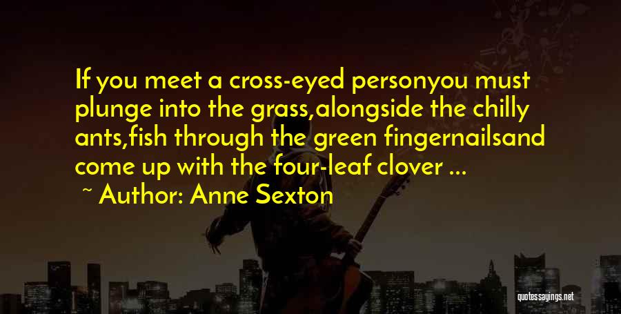 Anne Sexton Quotes: If You Meet A Cross-eyed Personyou Must Plunge Into The Grass,alongside The Chilly Ants,fish Through The Green Fingernailsand Come Up