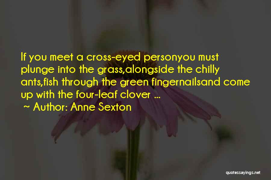 Anne Sexton Quotes: If You Meet A Cross-eyed Personyou Must Plunge Into The Grass,alongside The Chilly Ants,fish Through The Green Fingernailsand Come Up