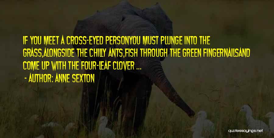 Anne Sexton Quotes: If You Meet A Cross-eyed Personyou Must Plunge Into The Grass,alongside The Chilly Ants,fish Through The Green Fingernailsand Come Up