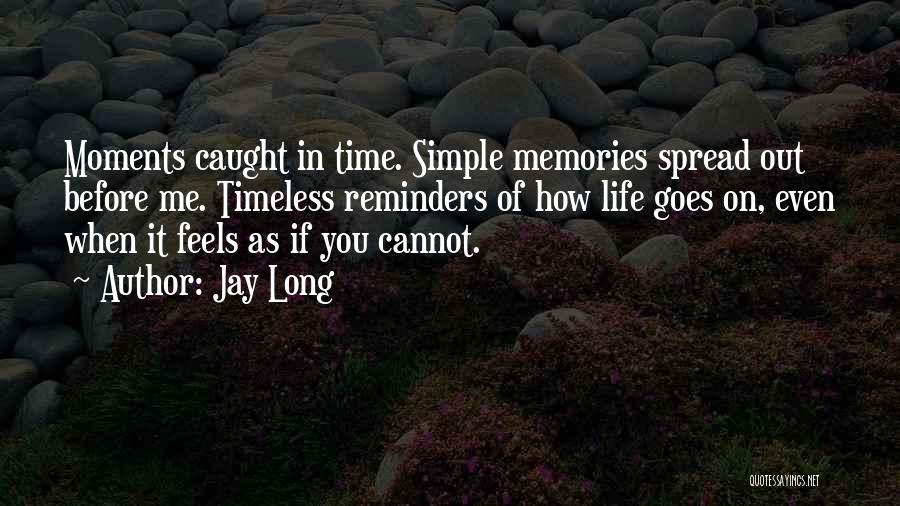 Jay Long Quotes: Moments Caught In Time. Simple Memories Spread Out Before Me. Timeless Reminders Of How Life Goes On, Even When It