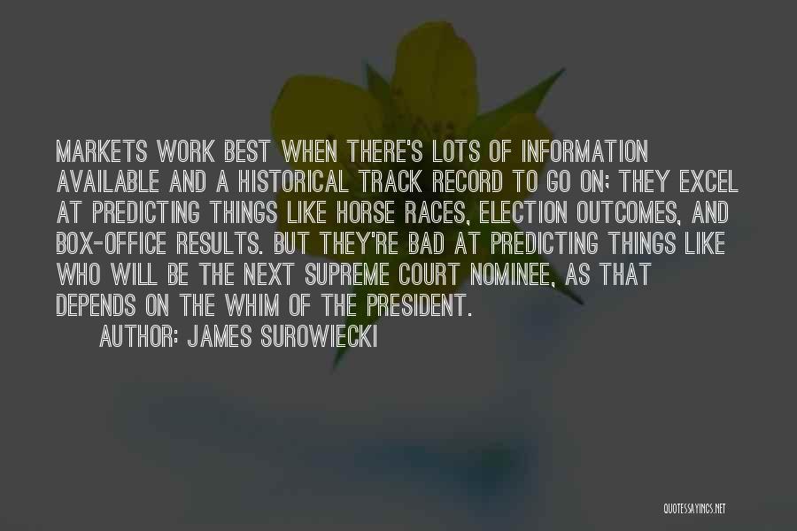 James Surowiecki Quotes: Markets Work Best When There's Lots Of Information Available And A Historical Track Record To Go On; They Excel At