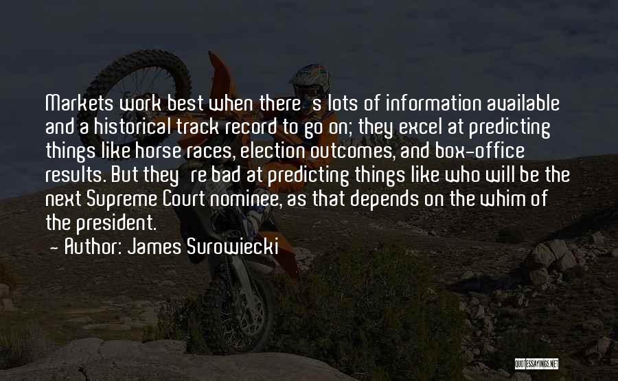 James Surowiecki Quotes: Markets Work Best When There's Lots Of Information Available And A Historical Track Record To Go On; They Excel At