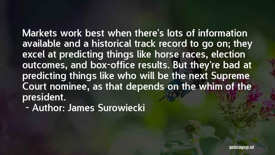 James Surowiecki Quotes: Markets Work Best When There's Lots Of Information Available And A Historical Track Record To Go On; They Excel At