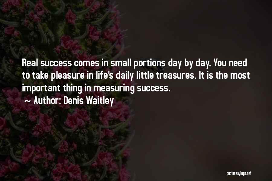 Denis Waitley Quotes: Real Success Comes In Small Portions Day By Day. You Need To Take Pleasure In Life's Daily Little Treasures. It