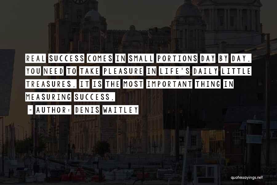 Denis Waitley Quotes: Real Success Comes In Small Portions Day By Day. You Need To Take Pleasure In Life's Daily Little Treasures. It