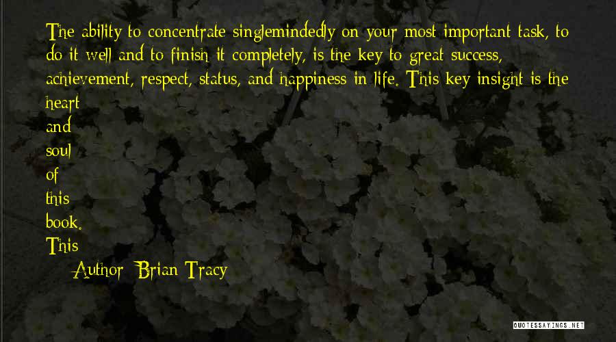 Brian Tracy Quotes: The Ability To Concentrate Singlemindedly On Your Most Important Task, To Do It Well And To Finish It Completely, Is