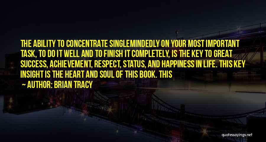Brian Tracy Quotes: The Ability To Concentrate Singlemindedly On Your Most Important Task, To Do It Well And To Finish It Completely, Is