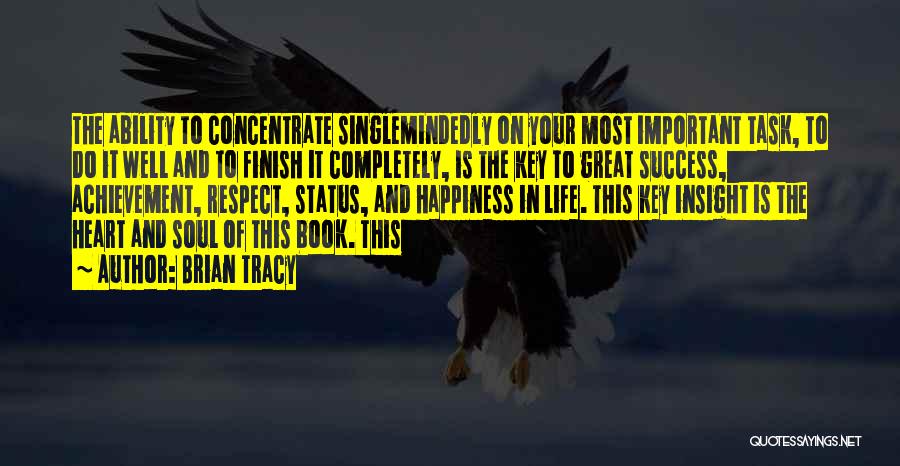 Brian Tracy Quotes: The Ability To Concentrate Singlemindedly On Your Most Important Task, To Do It Well And To Finish It Completely, Is