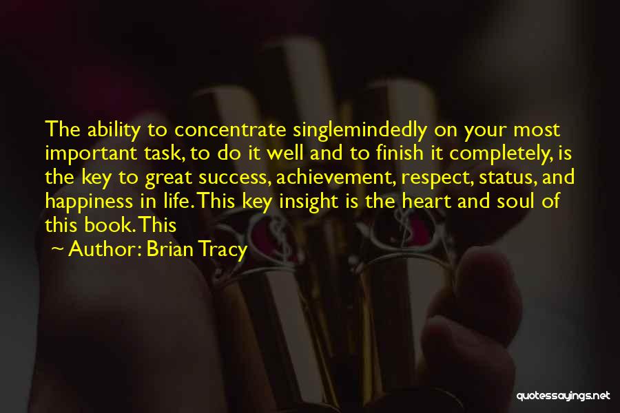 Brian Tracy Quotes: The Ability To Concentrate Singlemindedly On Your Most Important Task, To Do It Well And To Finish It Completely, Is