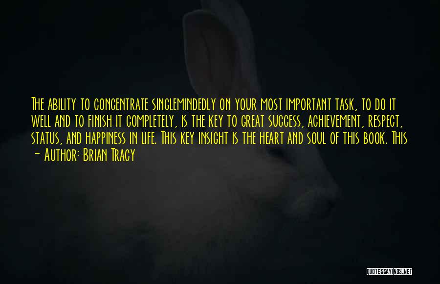 Brian Tracy Quotes: The Ability To Concentrate Singlemindedly On Your Most Important Task, To Do It Well And To Finish It Completely, Is