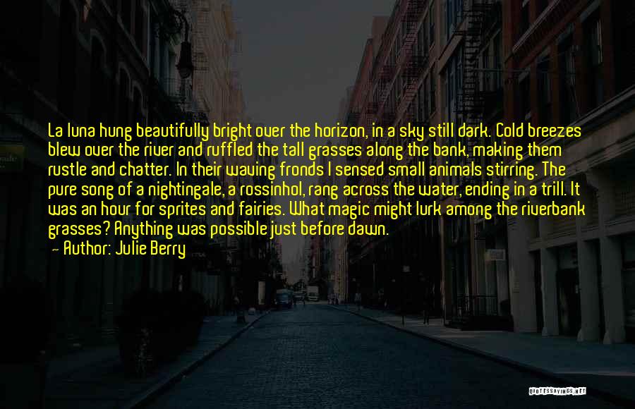 Julie Berry Quotes: La Luna Hung Beautifully Bright Over The Horizon, In A Sky Still Dark. Cold Breezes Blew Over The River And