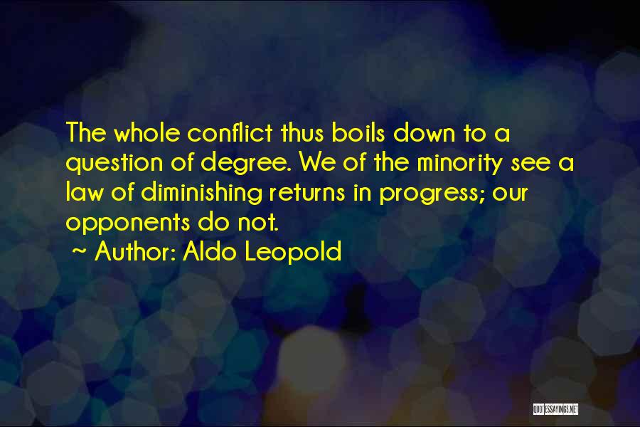 Aldo Leopold Quotes: The Whole Conflict Thus Boils Down To A Question Of Degree. We Of The Minority See A Law Of Diminishing