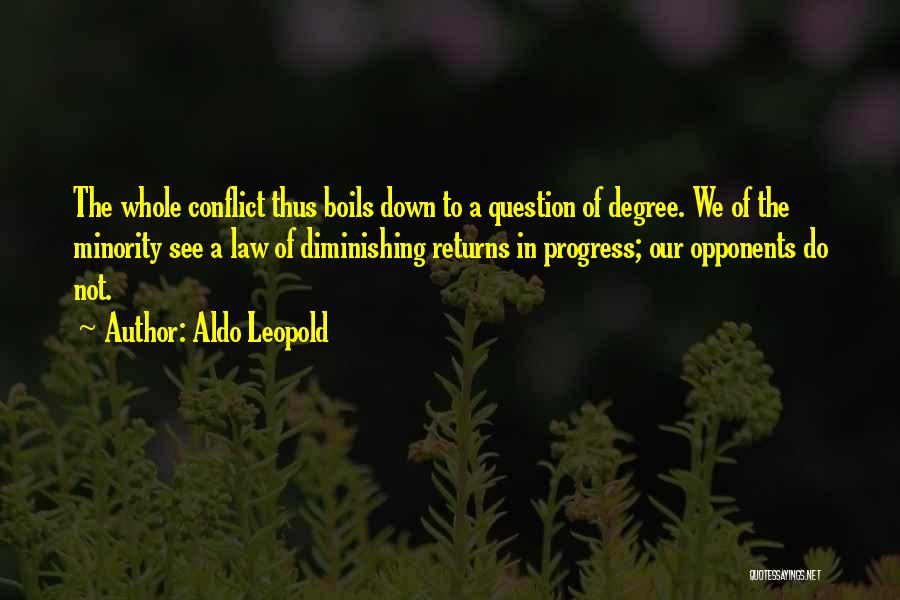 Aldo Leopold Quotes: The Whole Conflict Thus Boils Down To A Question Of Degree. We Of The Minority See A Law Of Diminishing