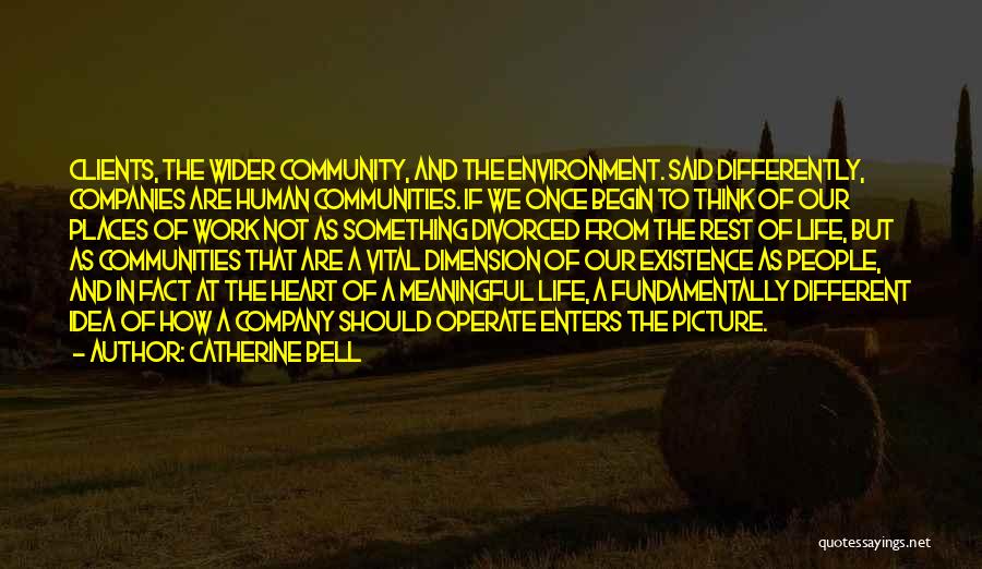 Catherine Bell Quotes: Clients, The Wider Community, And The Environment. Said Differently, Companies Are Human Communities. If We Once Begin To Think Of