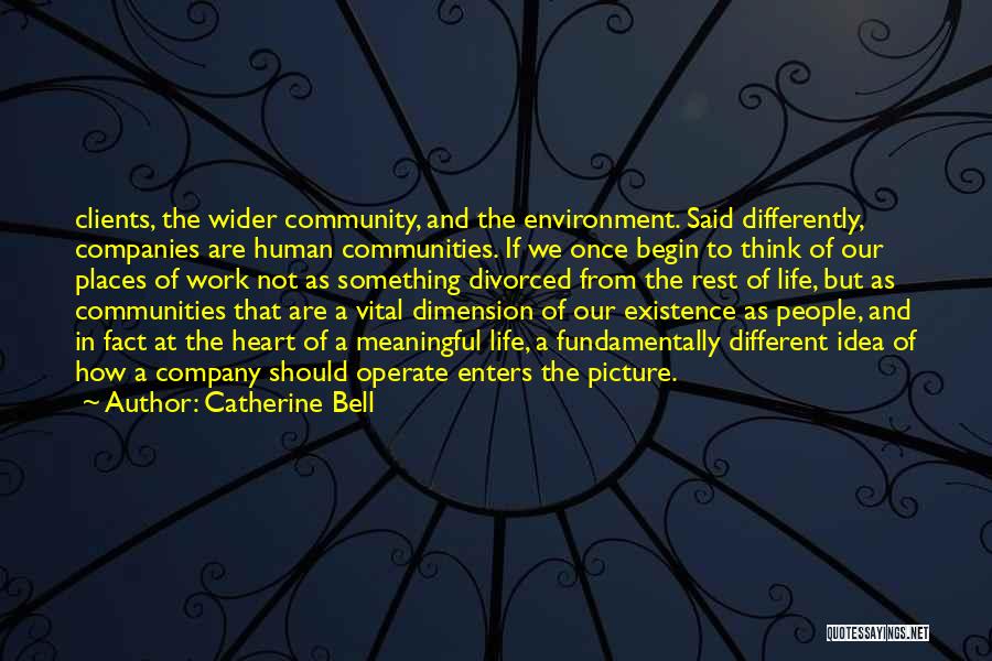 Catherine Bell Quotes: Clients, The Wider Community, And The Environment. Said Differently, Companies Are Human Communities. If We Once Begin To Think Of