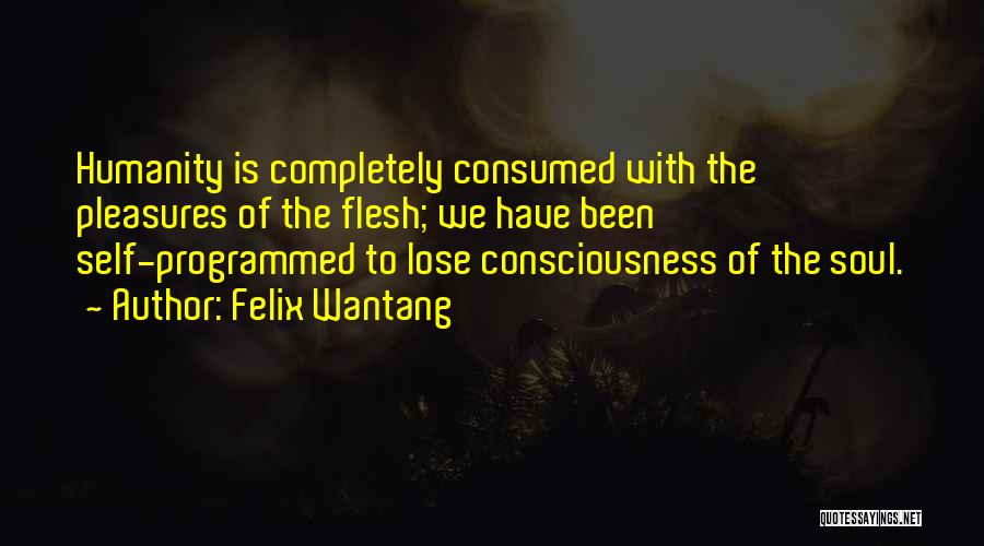 Felix Wantang Quotes: Humanity Is Completely Consumed With The Pleasures Of The Flesh; We Have Been Self-programmed To Lose Consciousness Of The Soul.