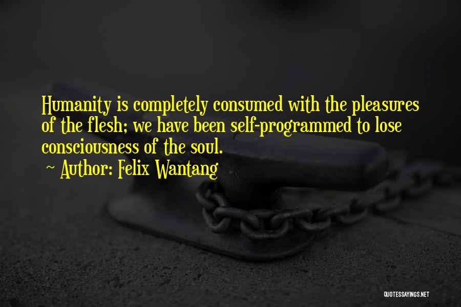 Felix Wantang Quotes: Humanity Is Completely Consumed With The Pleasures Of The Flesh; We Have Been Self-programmed To Lose Consciousness Of The Soul.