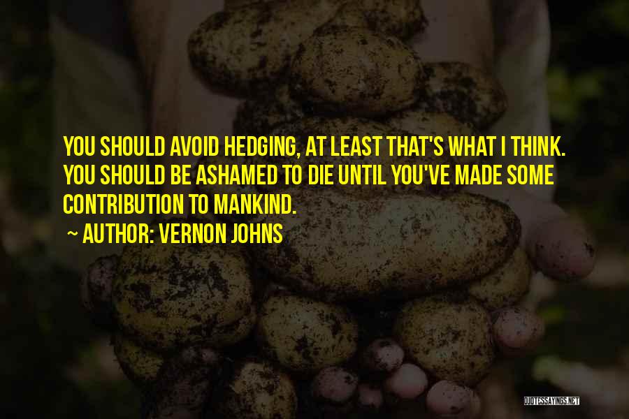 Vernon Johns Quotes: You Should Avoid Hedging, At Least That's What I Think. You Should Be Ashamed To Die Until You've Made Some