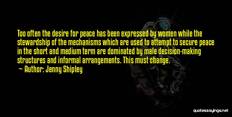 Jenny Shipley Quotes: Too Often The Desire For Peace Has Been Expressed By Women While The Stewardship Of The Mechanisms Which Are Used