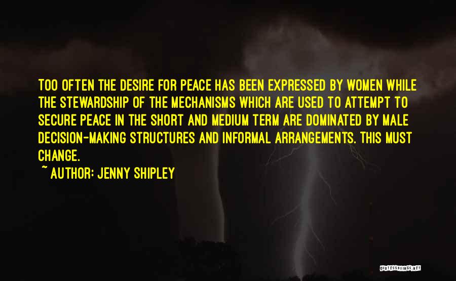 Jenny Shipley Quotes: Too Often The Desire For Peace Has Been Expressed By Women While The Stewardship Of The Mechanisms Which Are Used