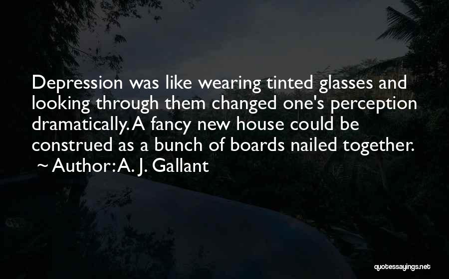 A. J. Gallant Quotes: Depression Was Like Wearing Tinted Glasses And Looking Through Them Changed One's Perception Dramatically. A Fancy New House Could Be