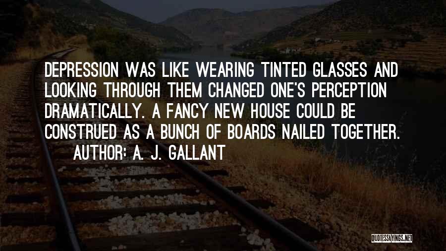 A. J. Gallant Quotes: Depression Was Like Wearing Tinted Glasses And Looking Through Them Changed One's Perception Dramatically. A Fancy New House Could Be