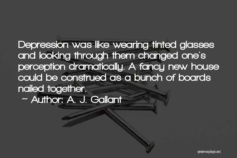 A. J. Gallant Quotes: Depression Was Like Wearing Tinted Glasses And Looking Through Them Changed One's Perception Dramatically. A Fancy New House Could Be