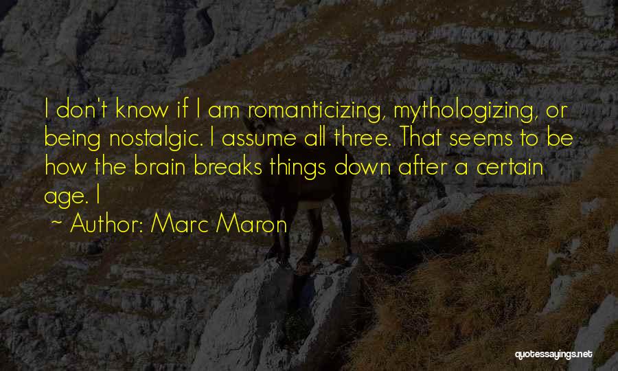 Marc Maron Quotes: I Don't Know If I Am Romanticizing, Mythologizing, Or Being Nostalgic. I Assume All Three. That Seems To Be How