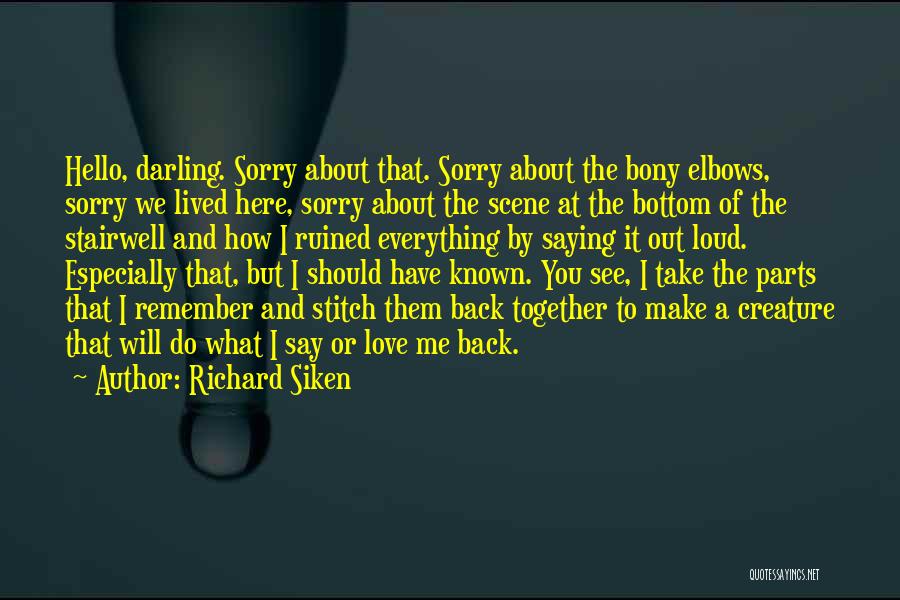 Richard Siken Quotes: Hello, Darling. Sorry About That. Sorry About The Bony Elbows, Sorry We Lived Here, Sorry About The Scene At The