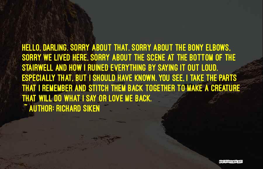 Richard Siken Quotes: Hello, Darling. Sorry About That. Sorry About The Bony Elbows, Sorry We Lived Here, Sorry About The Scene At The