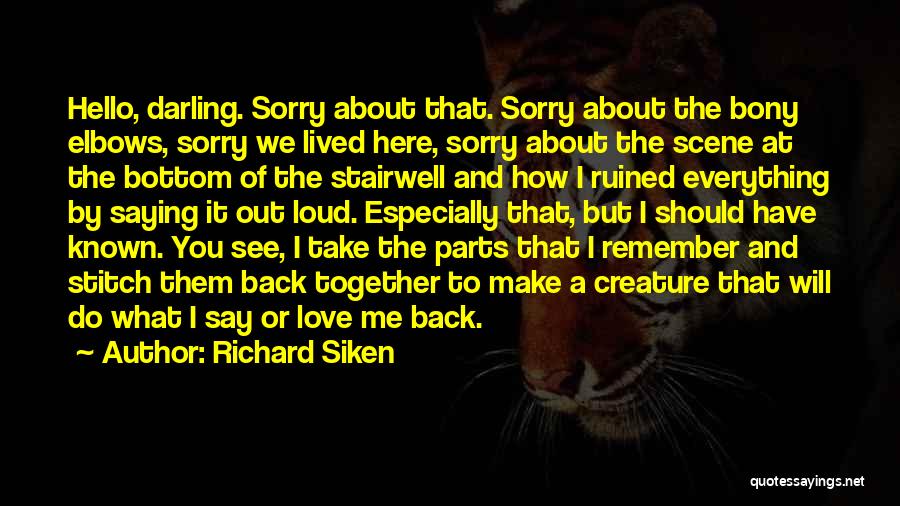 Richard Siken Quotes: Hello, Darling. Sorry About That. Sorry About The Bony Elbows, Sorry We Lived Here, Sorry About The Scene At The