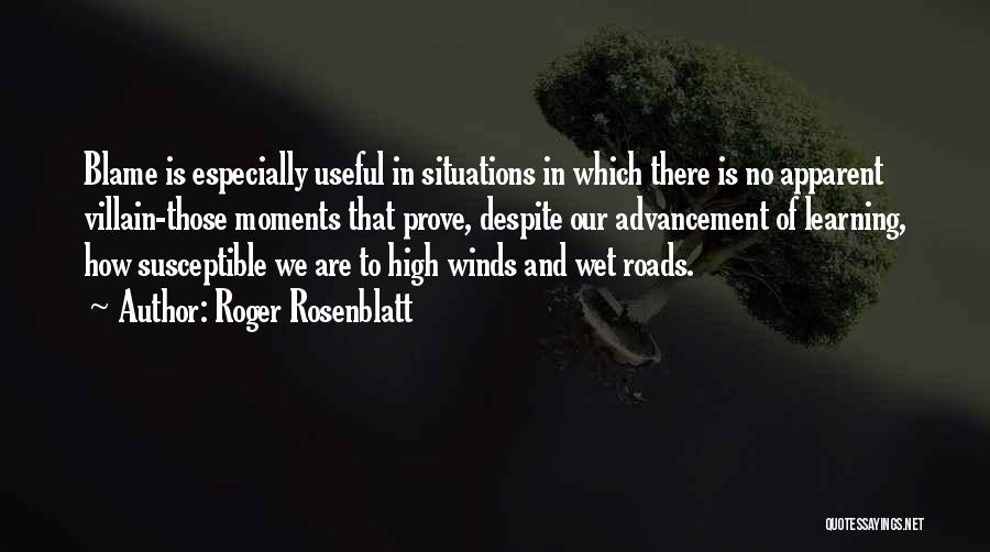 Roger Rosenblatt Quotes: Blame Is Especially Useful In Situations In Which There Is No Apparent Villain-those Moments That Prove, Despite Our Advancement Of