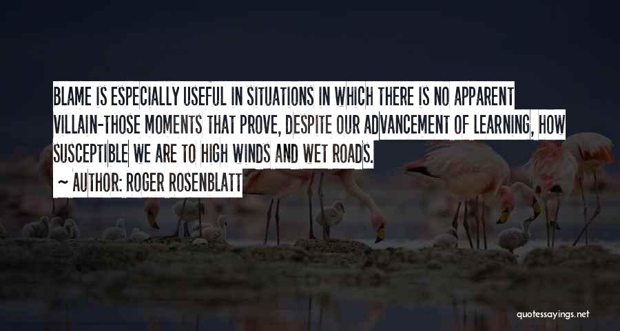 Roger Rosenblatt Quotes: Blame Is Especially Useful In Situations In Which There Is No Apparent Villain-those Moments That Prove, Despite Our Advancement Of