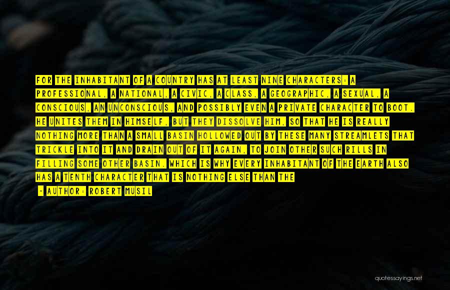 Robert Musil Quotes: For The Inhabitant Of A Country Has At Least Nine Characters: A Professional, A National, A Civic, A Class, A