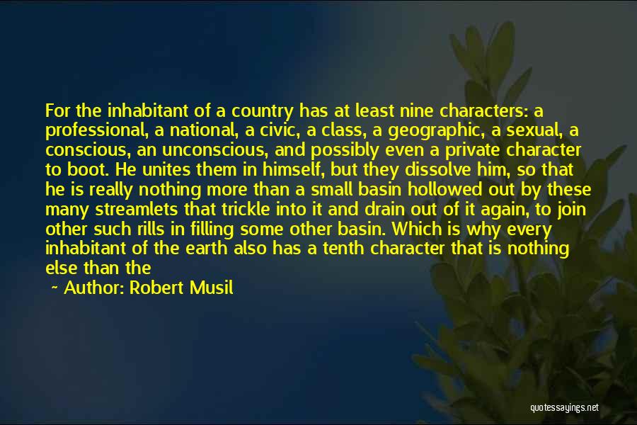 Robert Musil Quotes: For The Inhabitant Of A Country Has At Least Nine Characters: A Professional, A National, A Civic, A Class, A