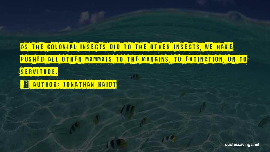 Jonathan Haidt Quotes: As The Colonial Insects Did To The Other Insects, We Have Pushed All Other Mammals To The Margins, To Extinction,