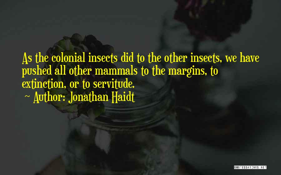 Jonathan Haidt Quotes: As The Colonial Insects Did To The Other Insects, We Have Pushed All Other Mammals To The Margins, To Extinction,