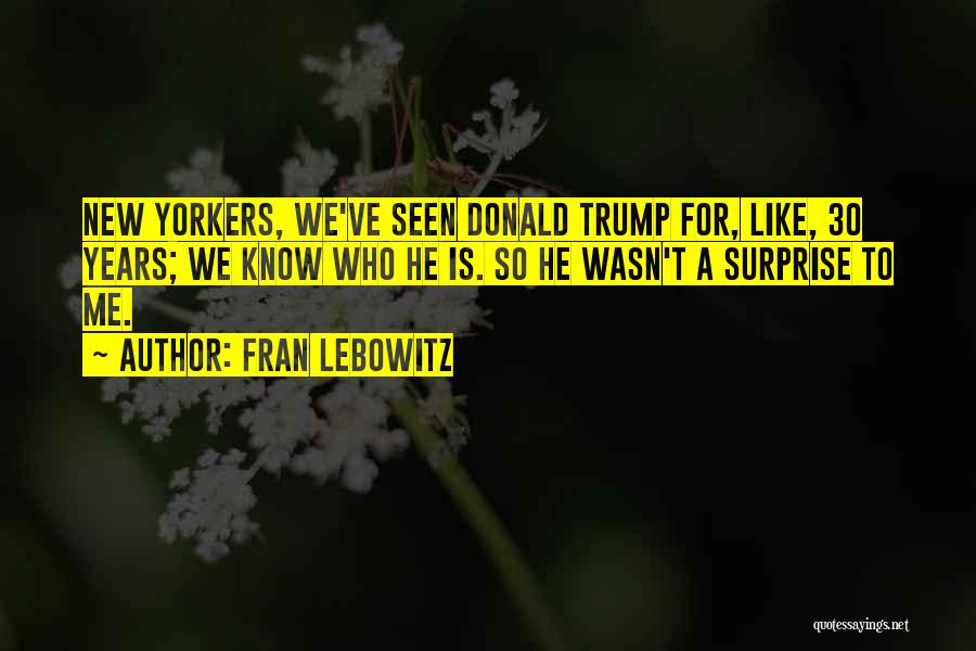 Fran Lebowitz Quotes: New Yorkers, We've Seen Donald Trump For, Like, 30 Years; We Know Who He Is. So He Wasn't A Surprise