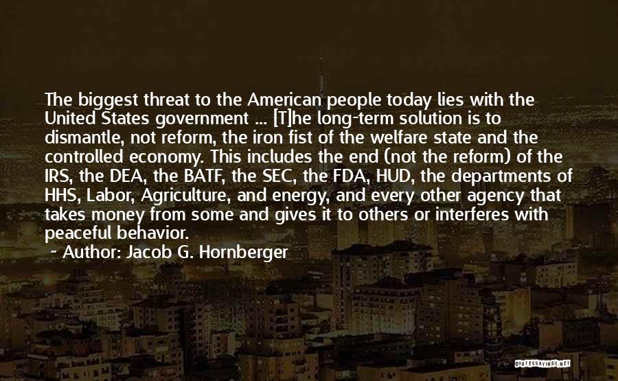 Jacob G. Hornberger Quotes: The Biggest Threat To The American People Today Lies With The United States Government ... [t]he Long-term Solution Is To