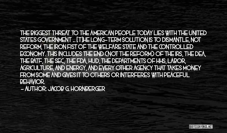 Jacob G. Hornberger Quotes: The Biggest Threat To The American People Today Lies With The United States Government ... [t]he Long-term Solution Is To