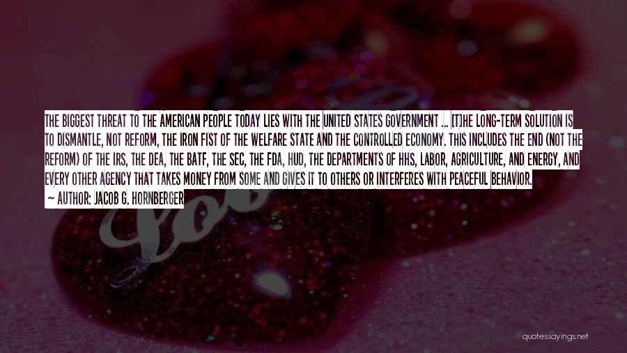 Jacob G. Hornberger Quotes: The Biggest Threat To The American People Today Lies With The United States Government ... [t]he Long-term Solution Is To