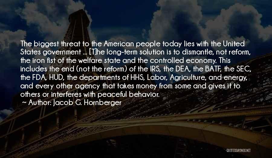 Jacob G. Hornberger Quotes: The Biggest Threat To The American People Today Lies With The United States Government ... [t]he Long-term Solution Is To